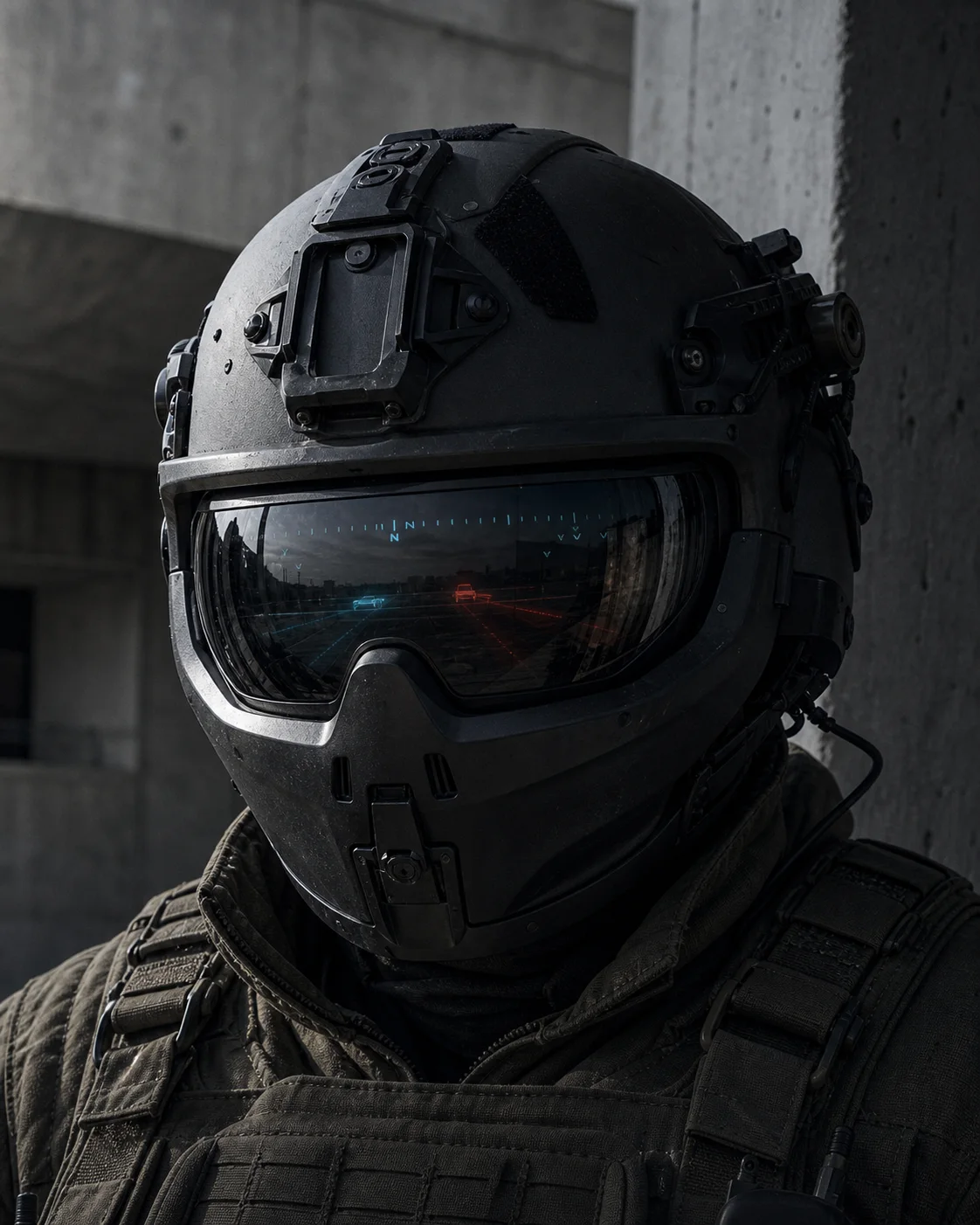 Soldier in a QWR tactical AR helmet with a heads-up display