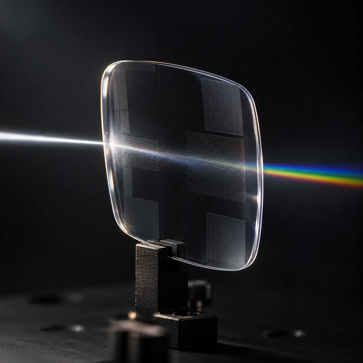A lens splitting a beam of light into a spectrum