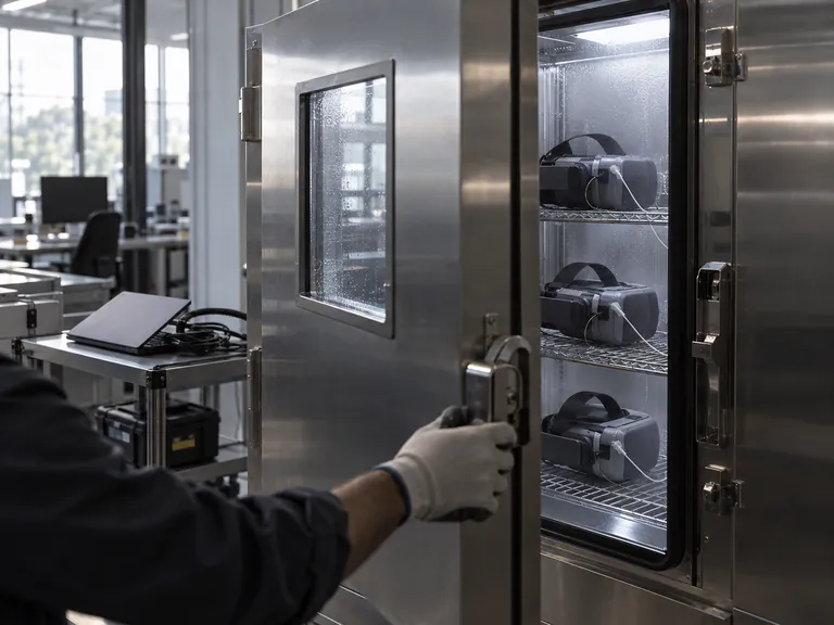 A test chamber door closing on headsets inside