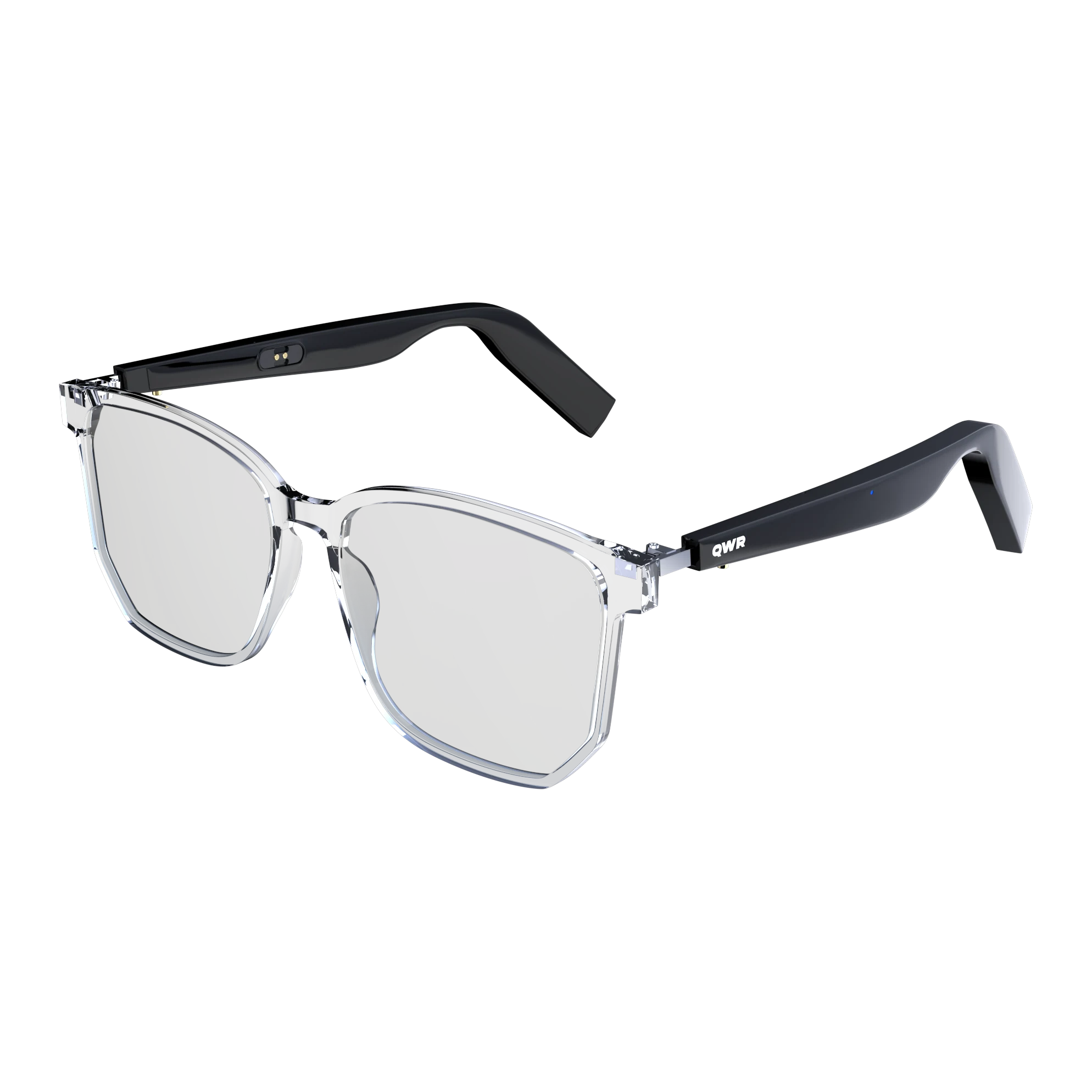 QA-03 audio-only AI glasses, QWR-branded product render