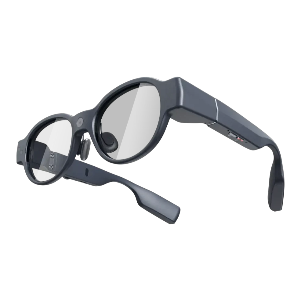 QAR-03 compact waveguide AR glasses, QWR-branded product render